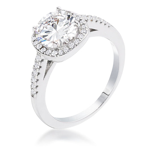 Elegant 2.97Ct Rhodium Plated Classic Cushion Cut Halo Ring