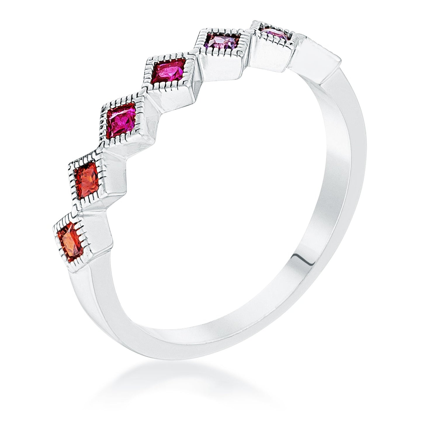 Sweet Rhodium Plated Multi-Color Septem Princess Cut Ring