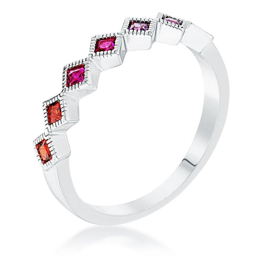 Sweet Rhodium Plated Multi-Color Septem Princess Cut Ring