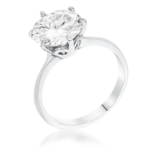 Gorgeous 3.5 Carat Single Stone CZ Rhodium Classic Solitaire Ring