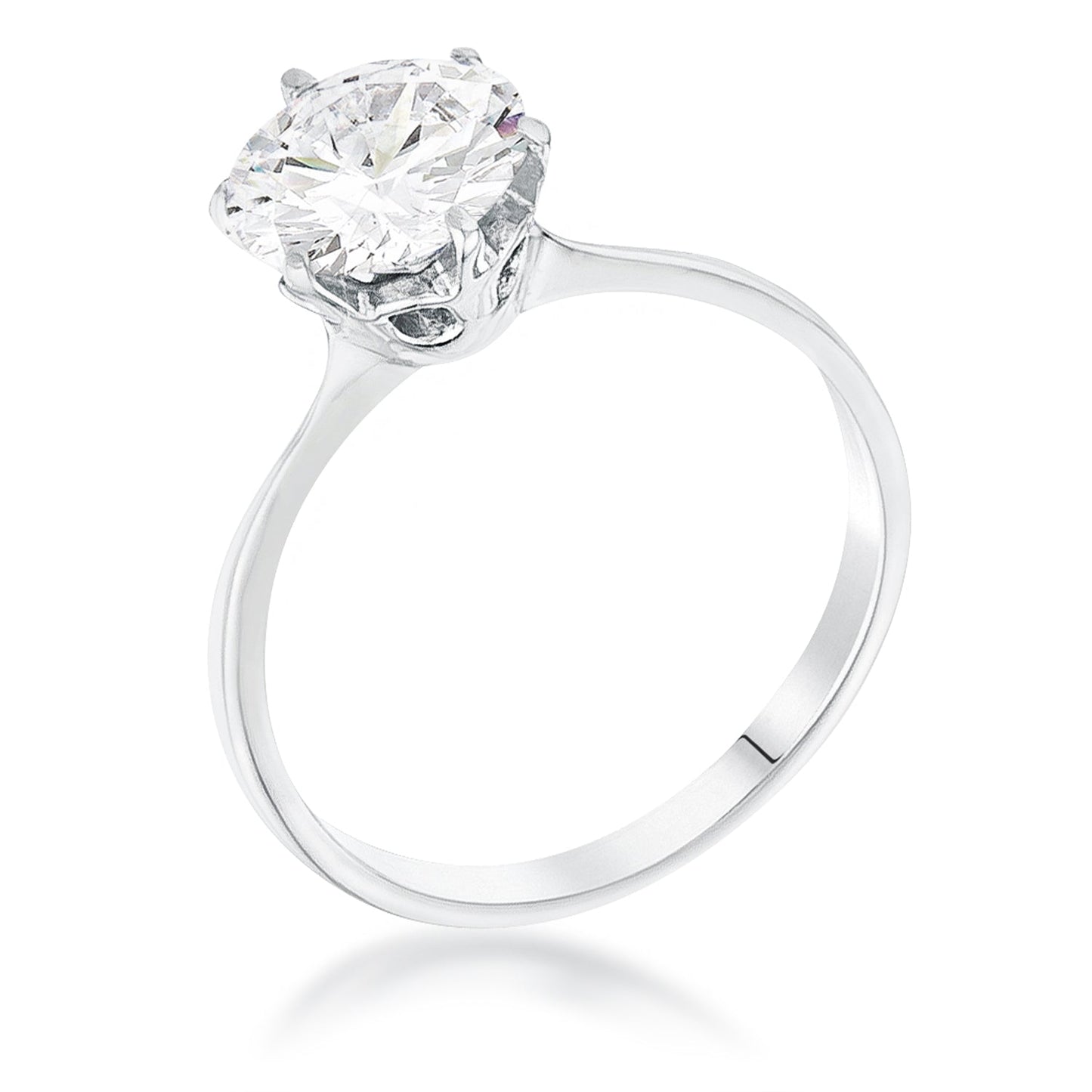 Classic 2 Carat Single Stone CZ Rhodium Classic Solitaire Ring