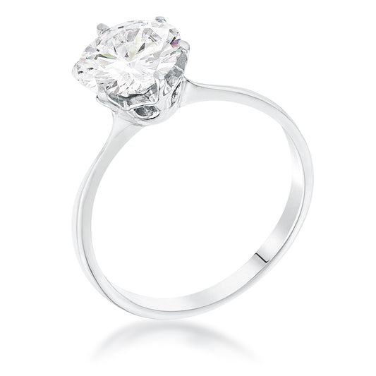 Classic 2 Carat Single Stone CZ Rhodium Classic Solitaire Ring