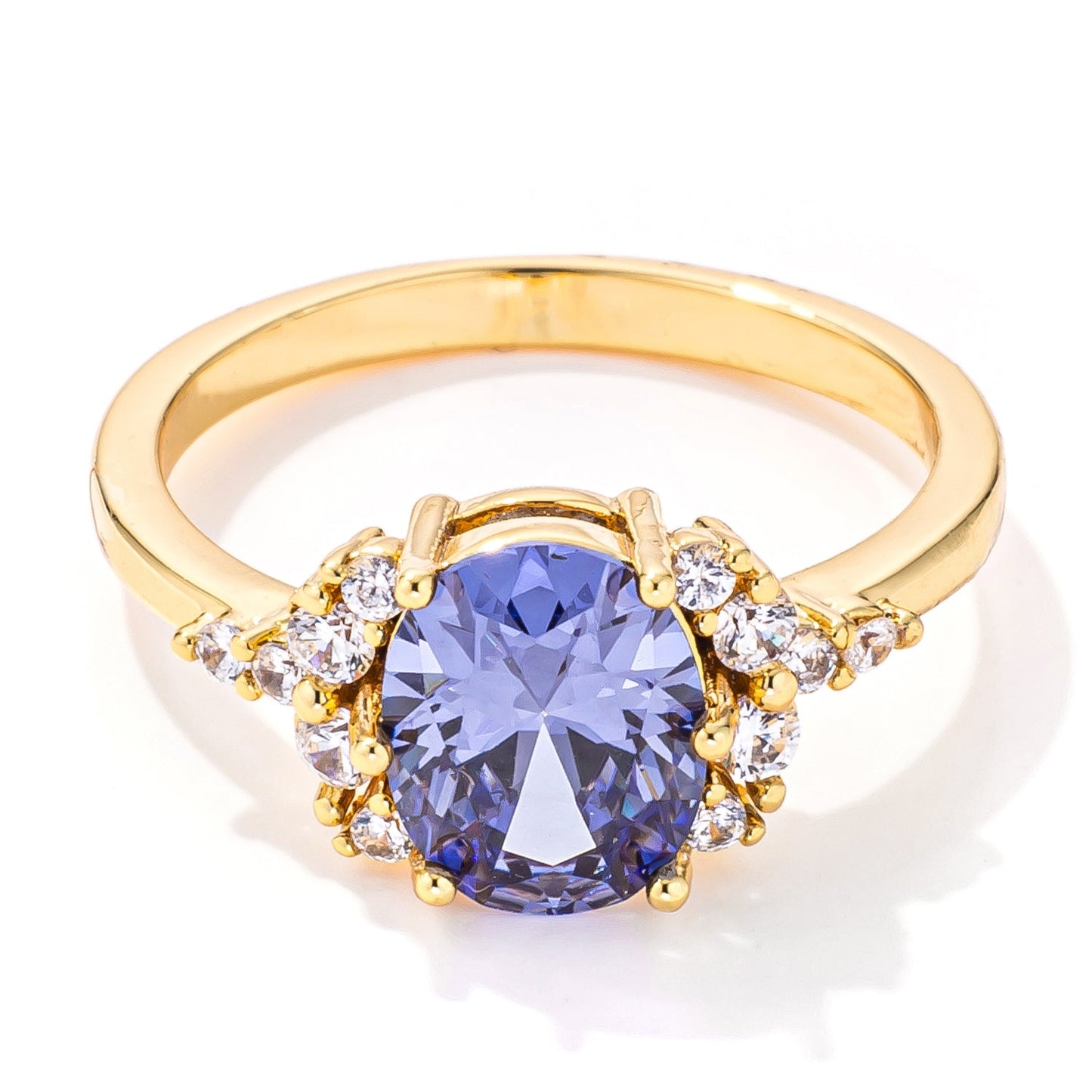Gorgeous 3 Carat Gold Plated Oval Tanzanite CZ Engagement Ring