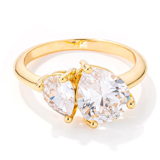 Gorgeous 2.75ct 18K Gold-Plated Toi et Moi CZ Ring