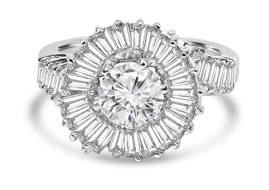 Sterling Silver Round Cubic Zirconia Ballerina Ring