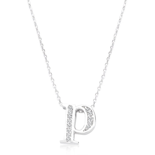 Cubic Zirconia Pave Initial P Pendant Necklace