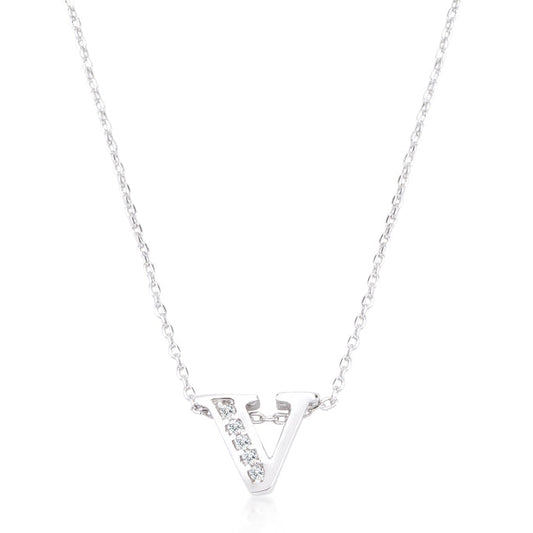 Pave Initial V Pendant Necklace
