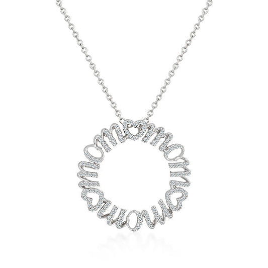 Mom Pave CZ Circle Pendant Necklace