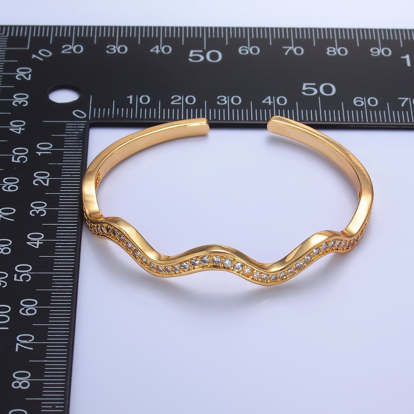 Stunning 24K Gold Filled Micro Pave CZ Wave Cuff Bracelet