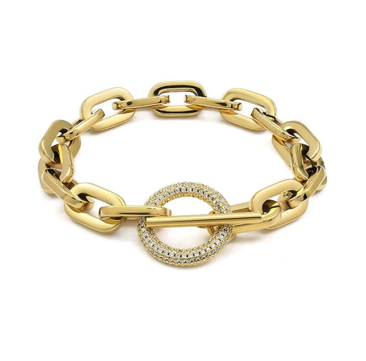 Unisex Paper Clip Link Pave Cubic Zirconia Chain Bracelet