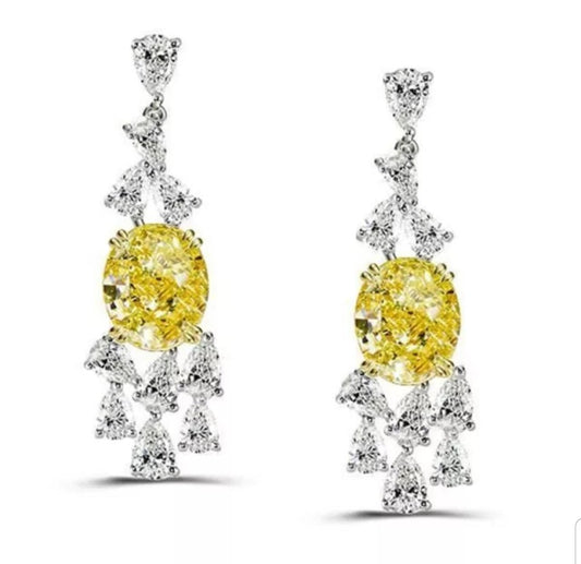 Intensely Radiant 10CT Oval Cubic Zirconia Drop Sterling Silver Earrings