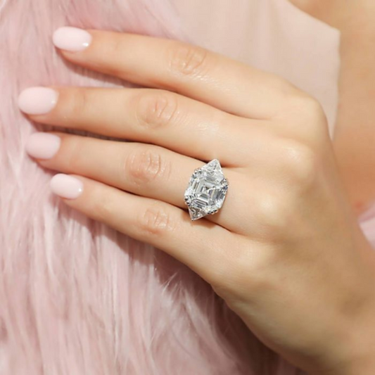 Three Stones 12CT Asscher Cut Cubic Zirconia Engagement Ring