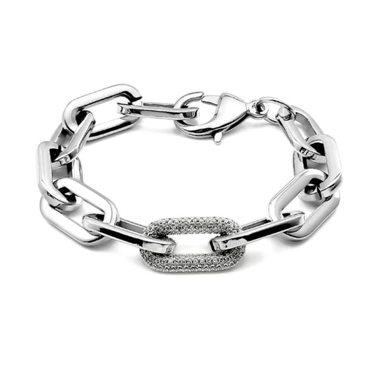 Unisex Paper Clip Link Pave Link Cubic Zirconia Chain Bracelet