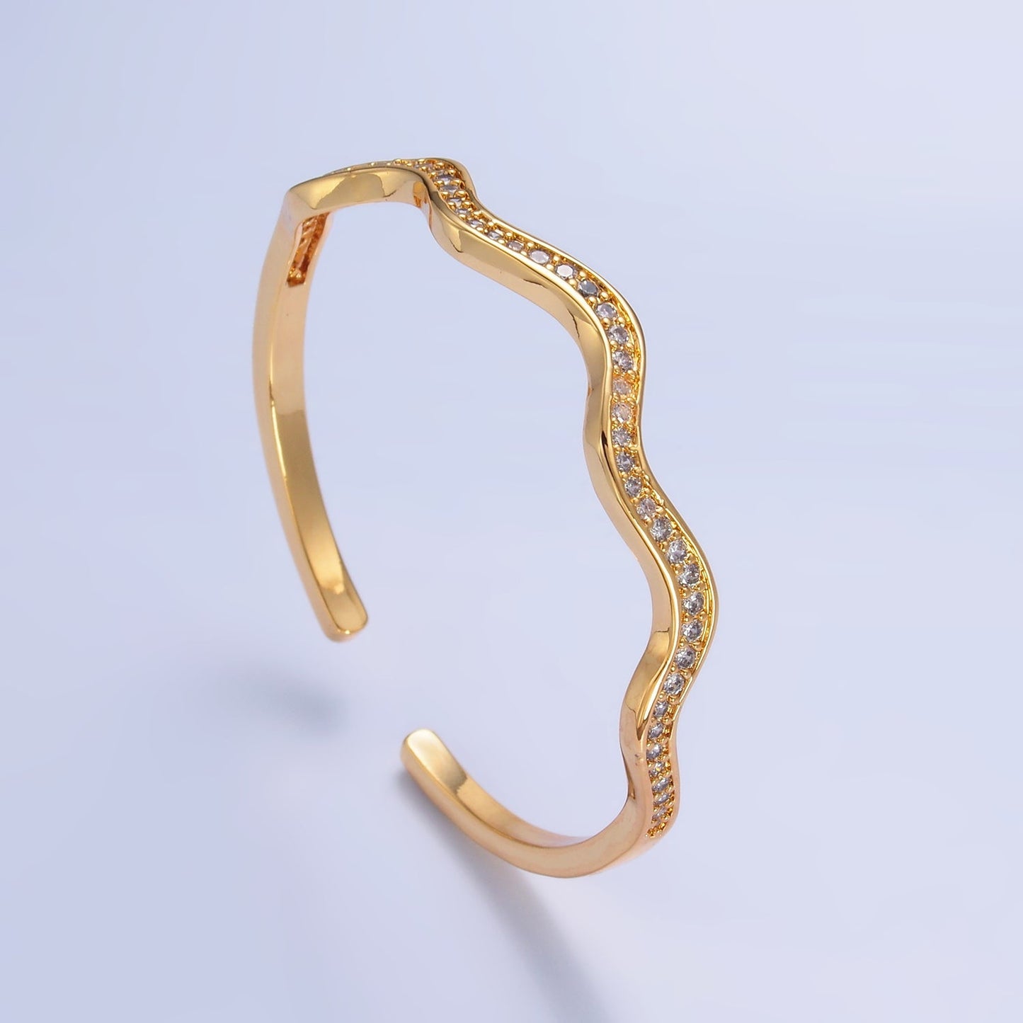 Stunning 24K Gold Filled Micro Pave CZ Wave Cuff Bracelet