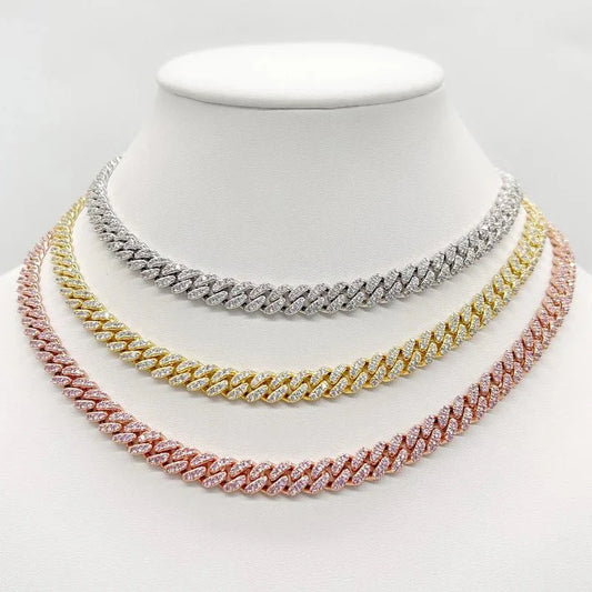 Cuban Cubic Zirconia Curved Link Necklace