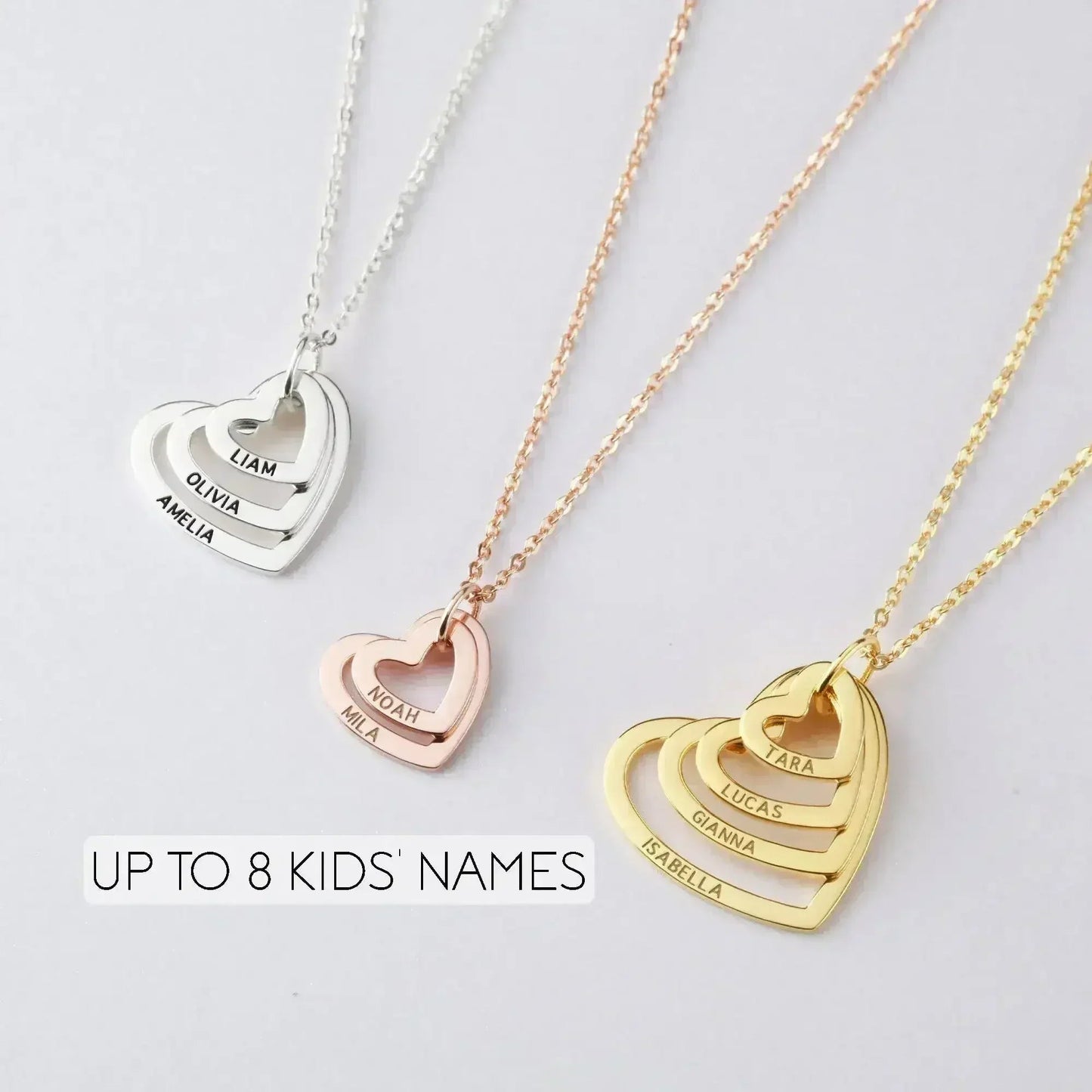 Custom Mom Heart Necklace, Personalized Grandma Jewelry, Nana Necklace