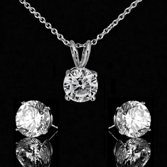 Cubic Zirconia Sterling Silver Pendant and Earrings Set