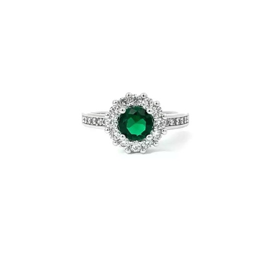 Beautiful .88ct CZ Green Bella Birthstone Ring Rhodium Finish