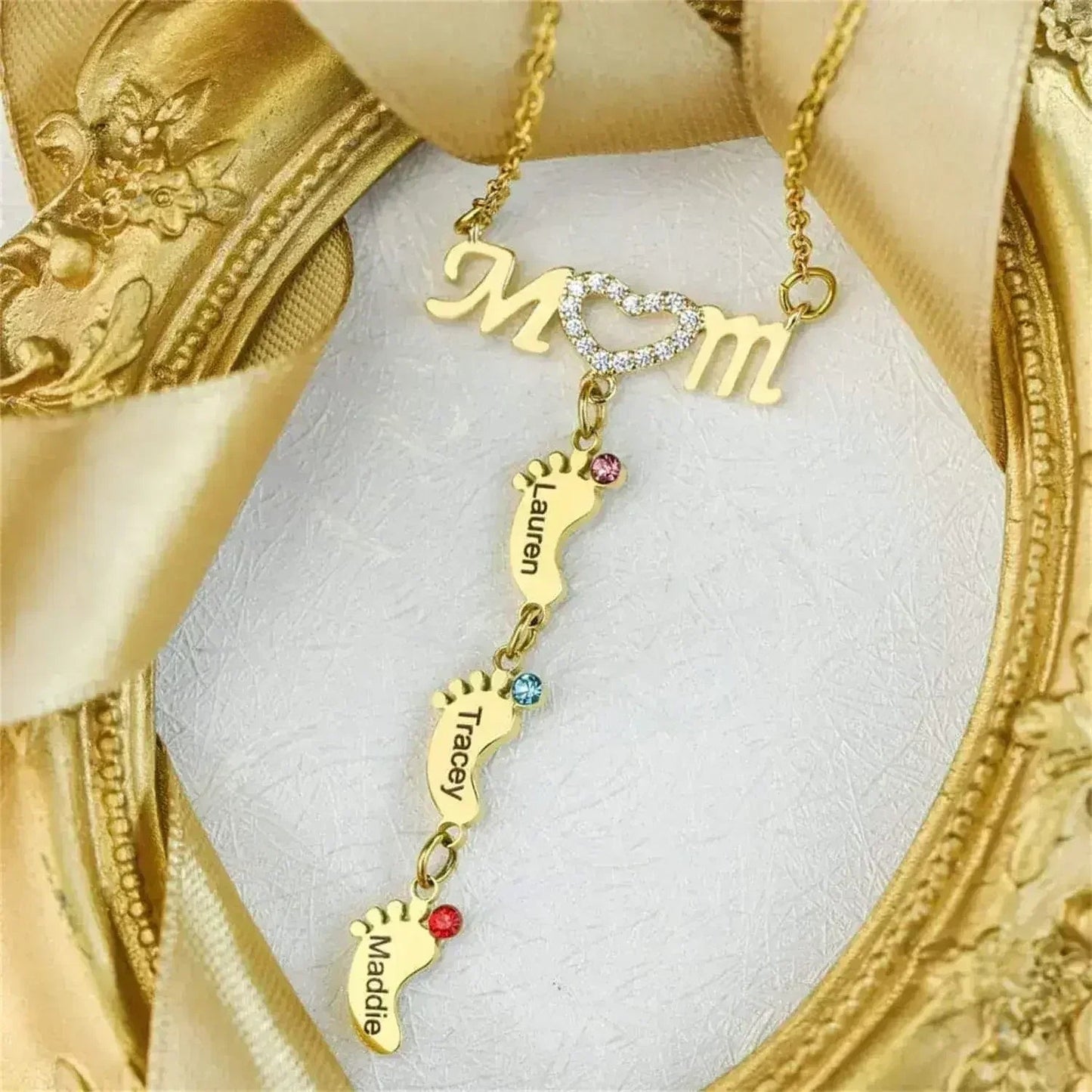 Custom Mother's Day MOM Foot Personalized CZ Necklace