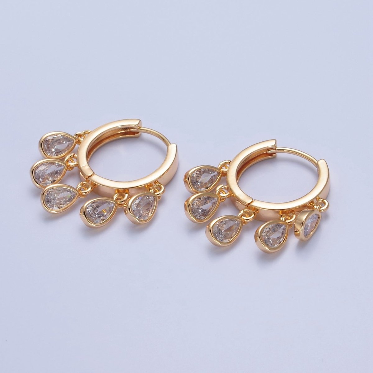 Beautiful Gold Filled Huggie Earrings with Tear Drop CZ Dangle Charms
