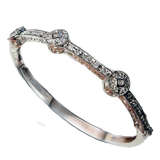 Round Cubic Zirconia Hinged Bangle Bracelet