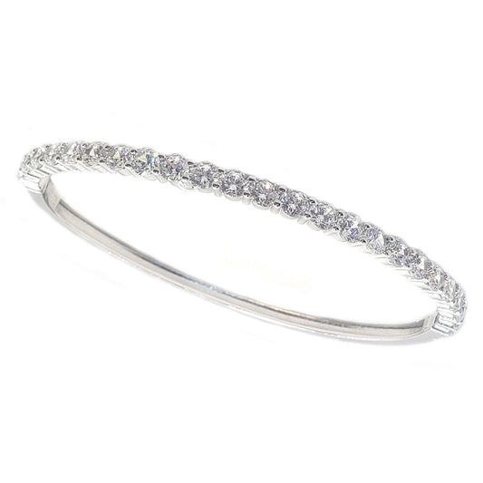 Simple 4mm Hinged Cubic Zirconia Rhodium Plated Bangle Bracelet