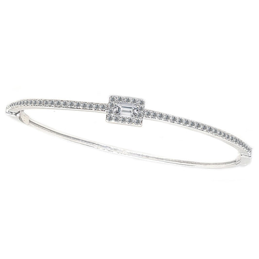 Elegant Emerald Cut Cubic Zirconia Hinged Bangle Bracelet