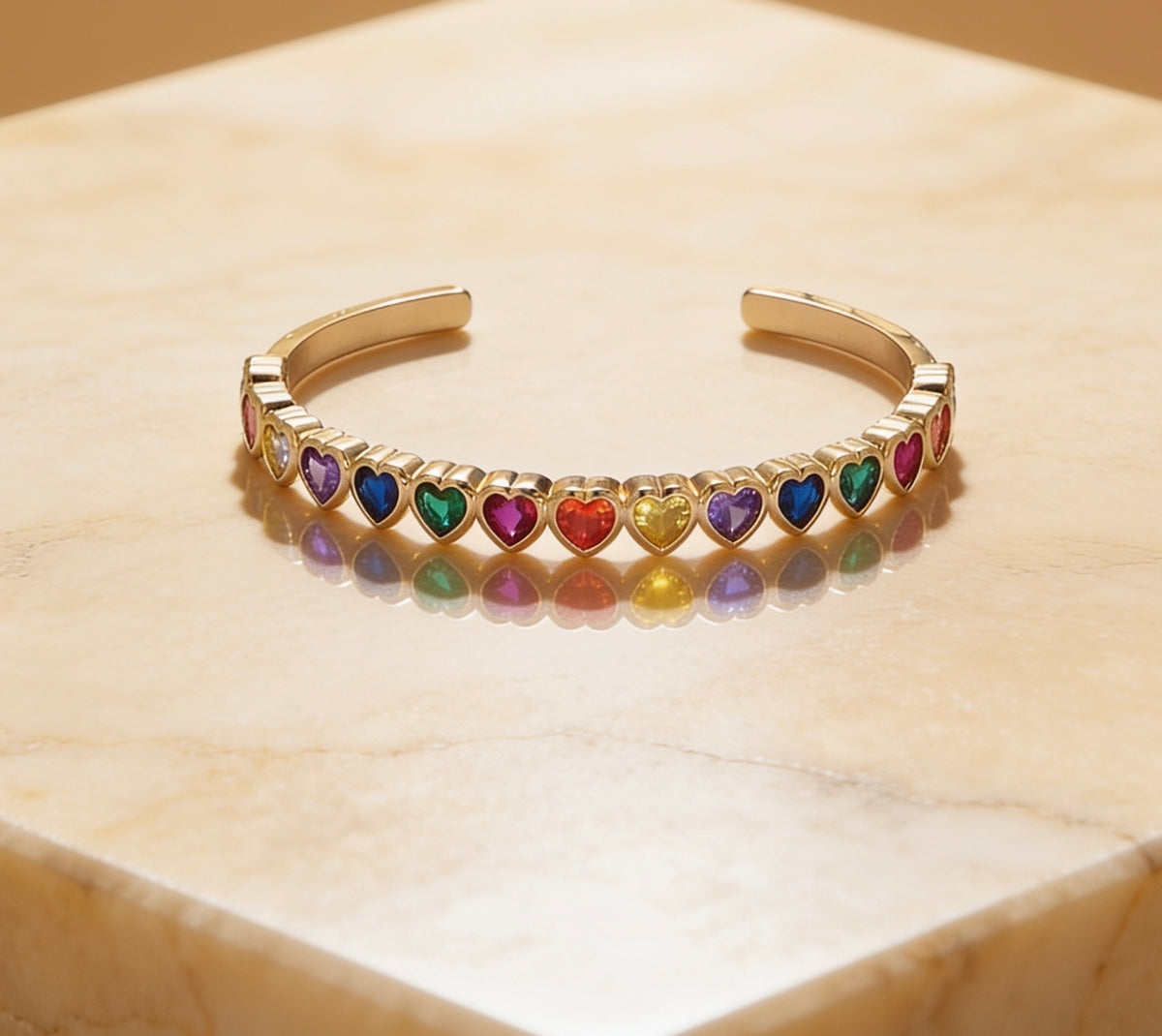 Stunning Gold-Filled Multicolor or Clear CZ Heart Cuff Bracelet