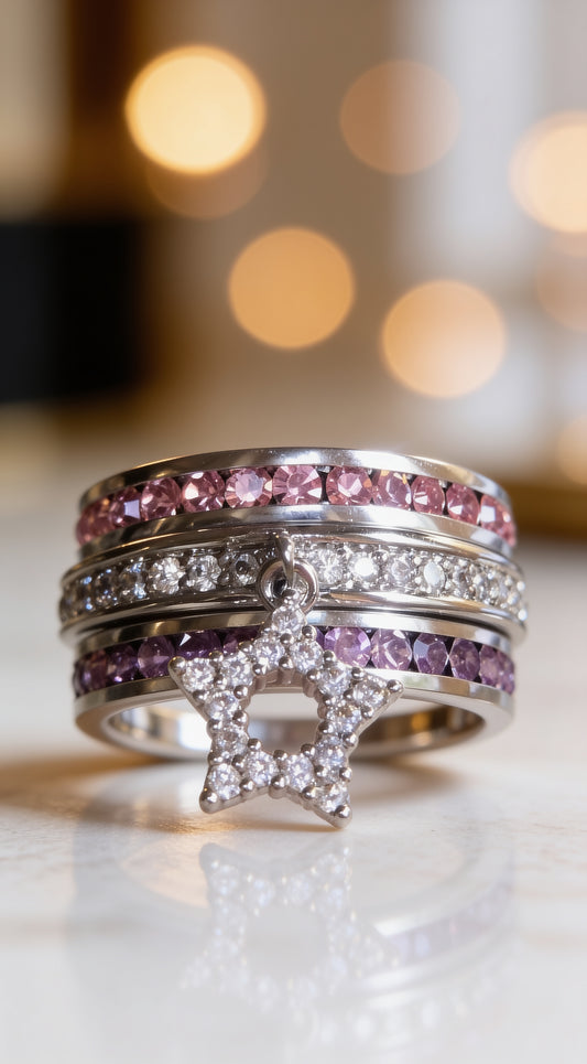 Delicate .25ct Cubic Zirconia Star Charm Rhodium Band Ring