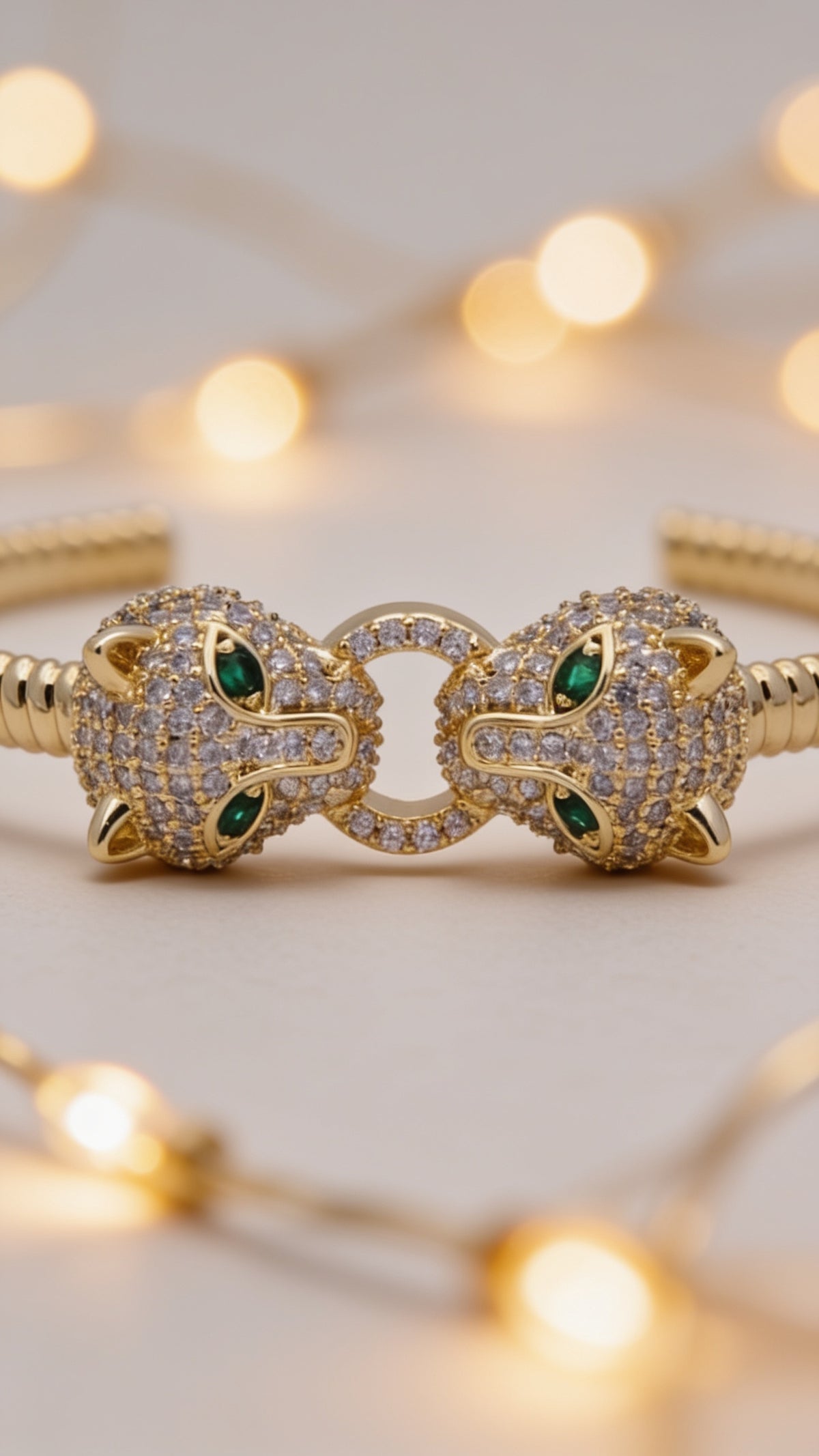 Dainty 24K Gold Filled Panther Bangle Cuff Bracelet Micro Pave Bracelet