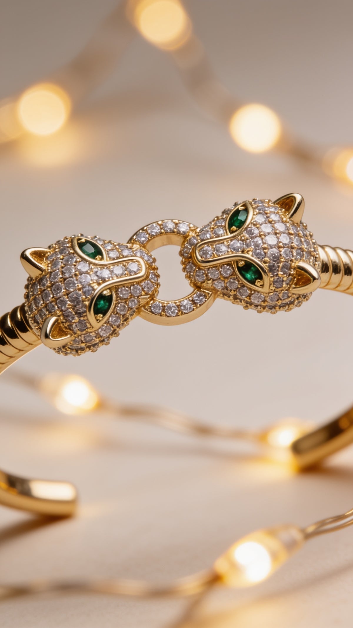 Dainty 24K Gold Filled Panther Bangle Cuff Bracelet Micro Pave Bracelet