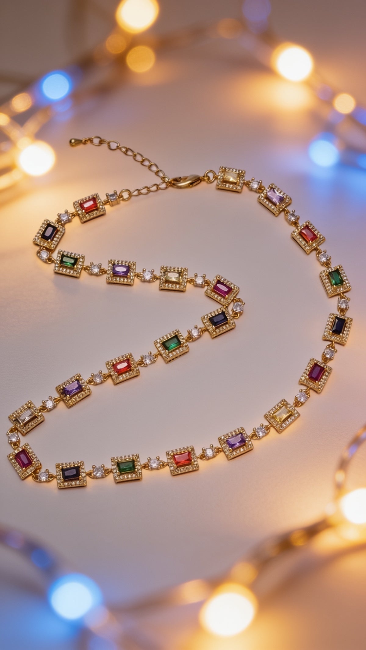 Stunning 14K Gold-Filled Multicolor Baguette Micro Pave CZ 15 Inch Choker Chain Necklace