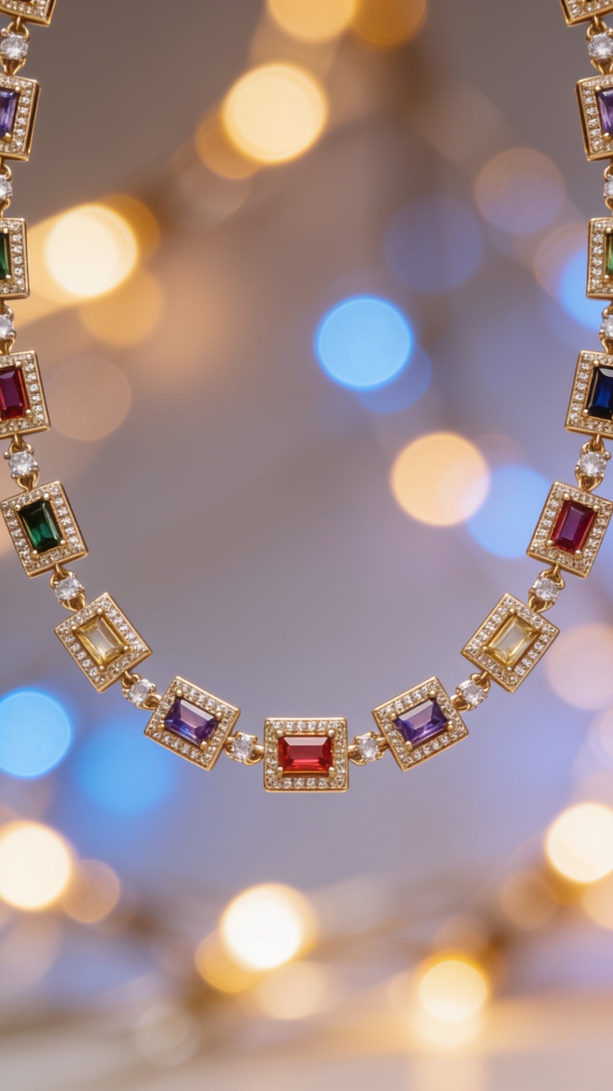 Stunning 14K Gold-Filled Multicolor Baguette Micro Pave CZ 15 Inch Choker Chain Necklace