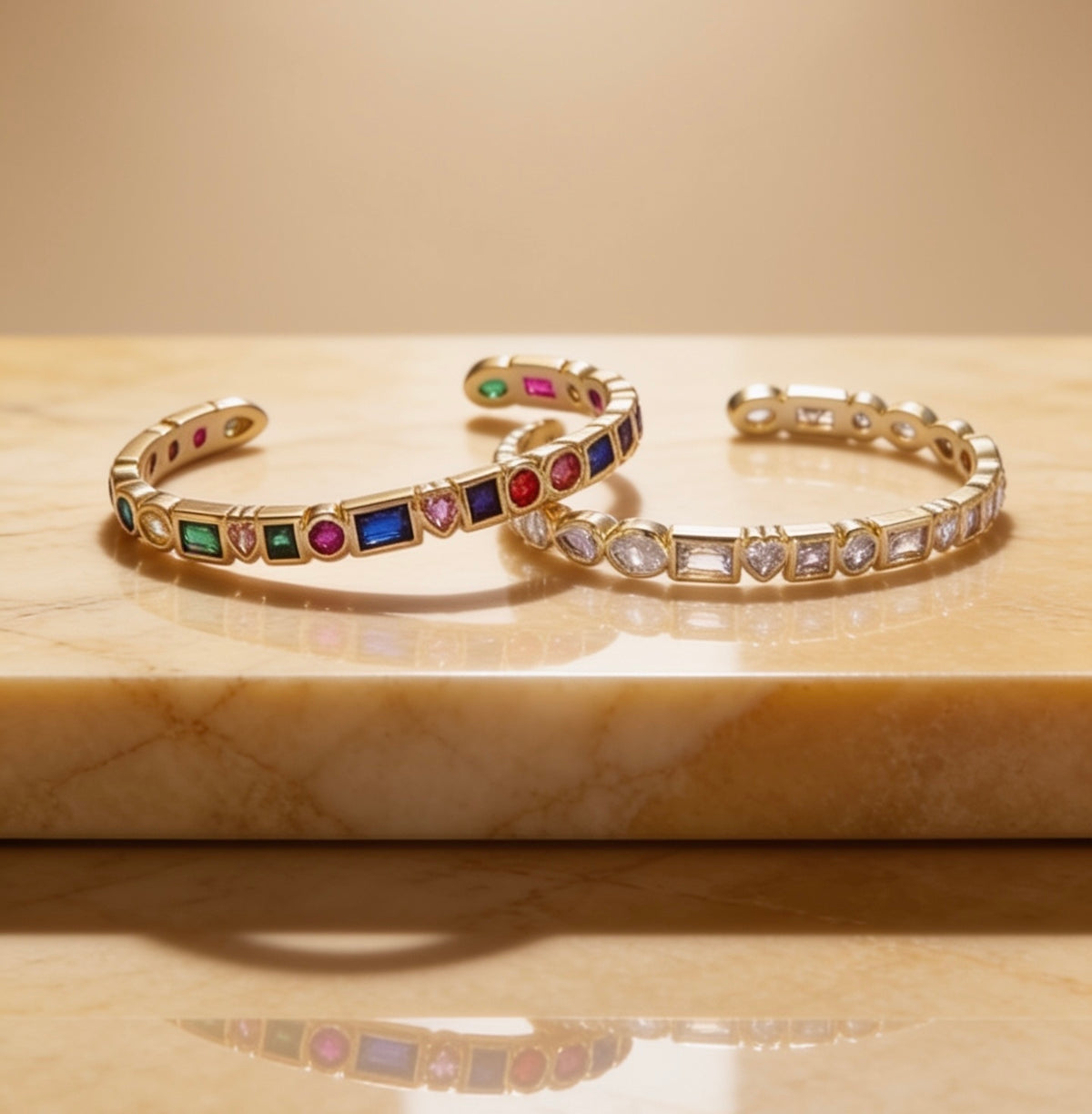 Gorgeous Gold-Filled Clear or Multicolor CZ Geometric Cuff Bracelet