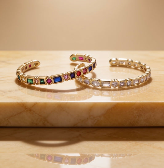 Gorgeous Gold-Filled Clear or Multicolor CZ Geometric Cuff Bracelet