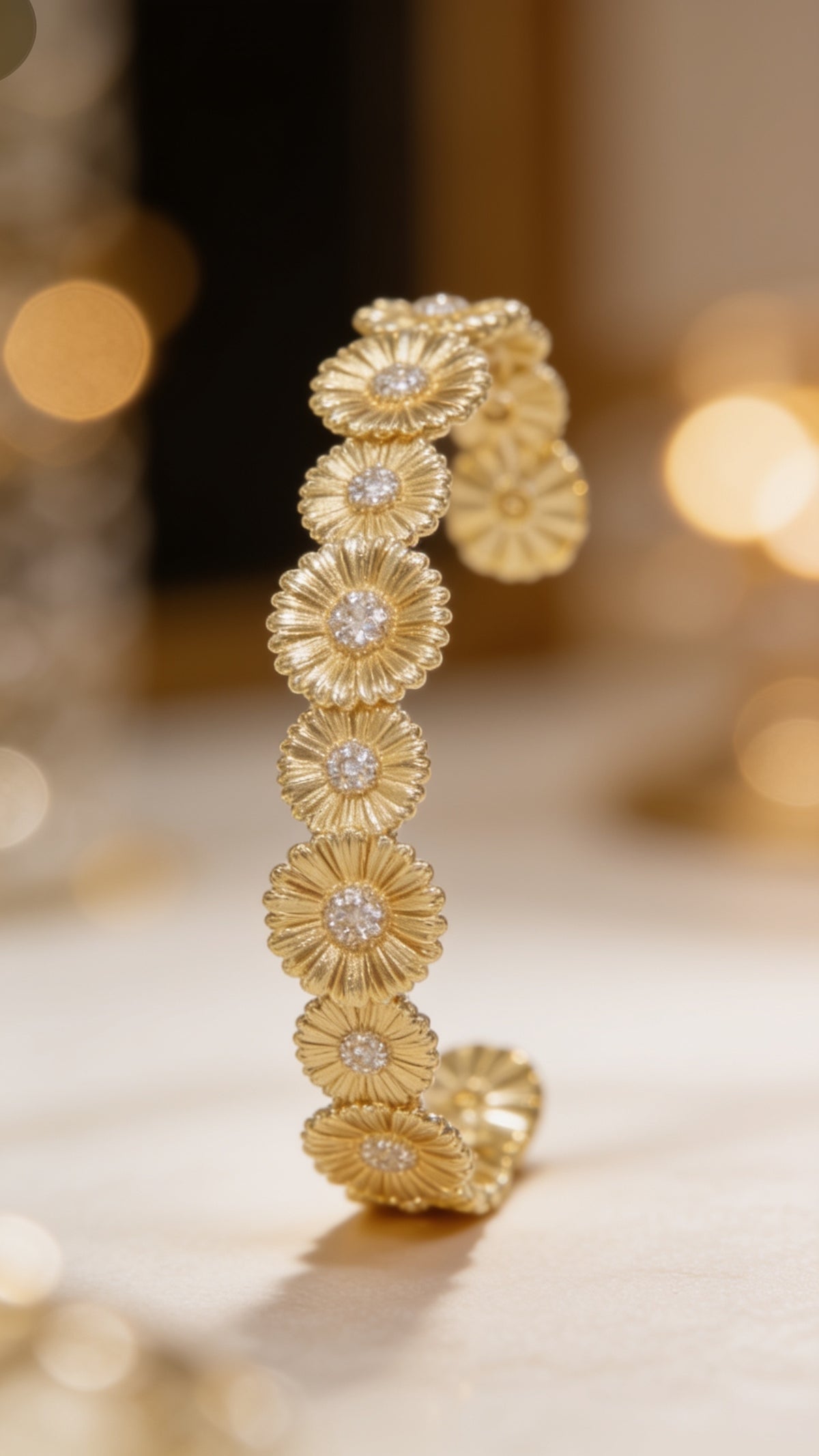 Stunning 24K Gold-Filled Bangle Bracelet Micro Pave Open Adjustable Sunflower Bracelet