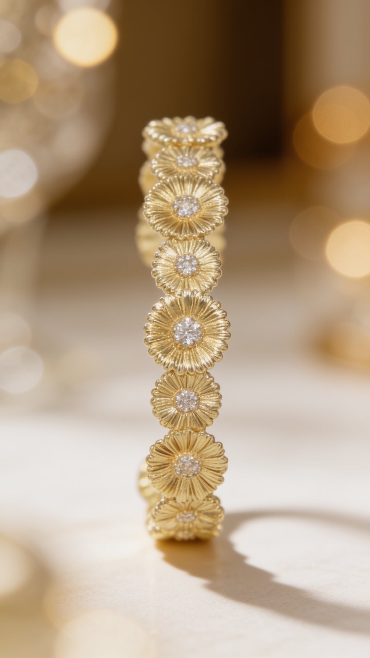 Stunning 24K Gold-Filled Bangle Bracelet Micro Pave Open Adjustable Sunflower Bracelet