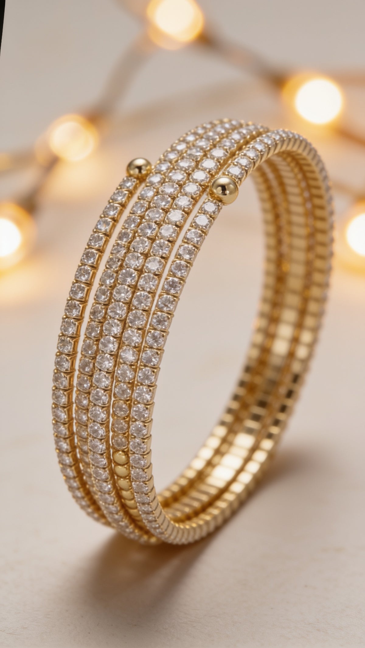 Stunning Gold-Filled Clear CZ Tennis Chain Multiple Band Bangle Bracelet
