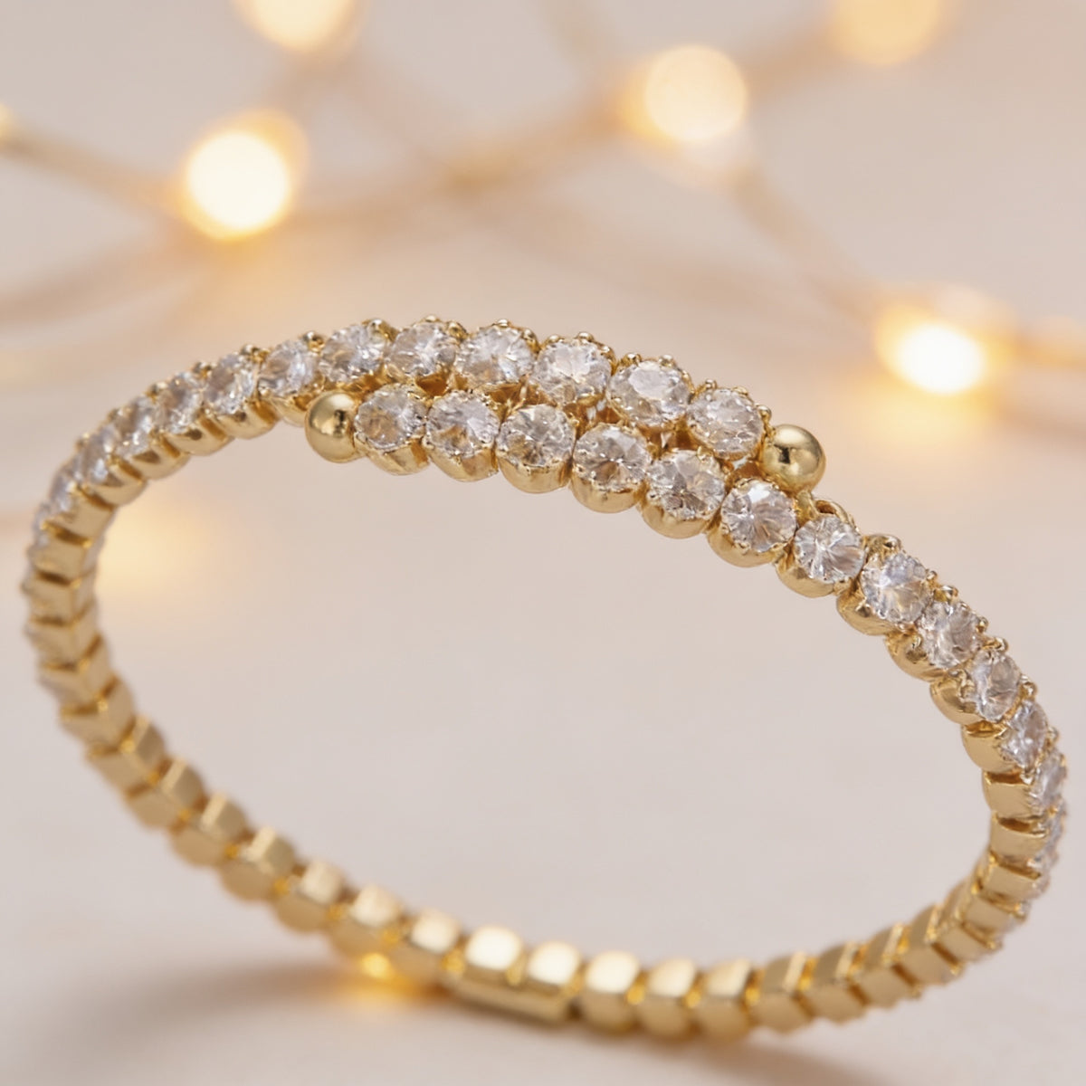 Elegant 24K Gold Filled Clear CZ Bangle Cuff Bracelet