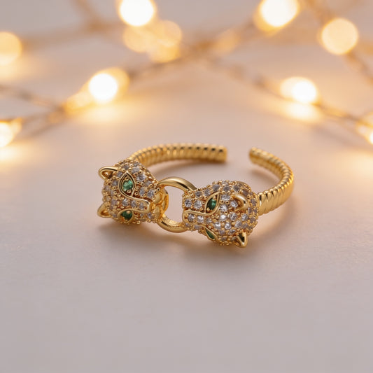 Gorgeous Double Panther Ring Minimalist Ring, Animal Ring Dainty Gold Ring Gold Open Ring Adjustable Ring