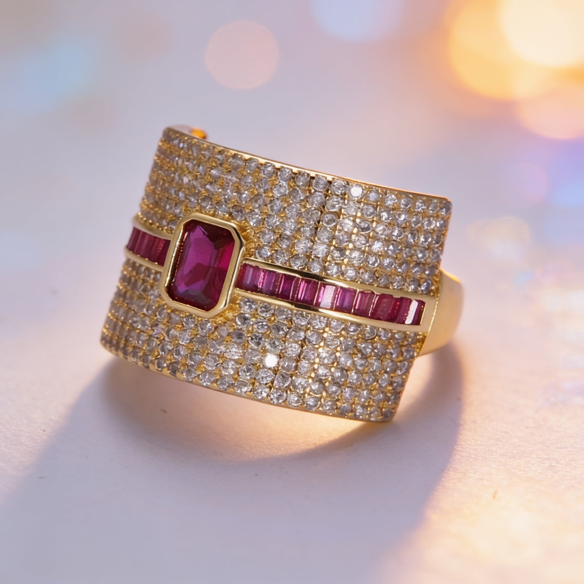 Bold Statement Cubic Zirconia 24K Gold-Filled Micro Pave Adjustable Open Ring