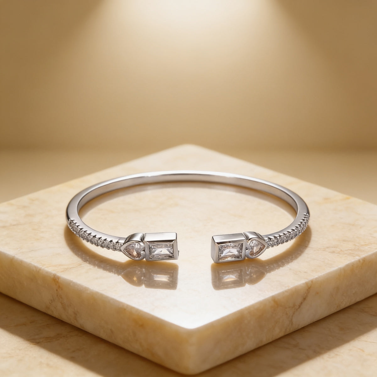 Stunning Gold-Filled Clear Baguette CZ Cuff Bracelet in Silver