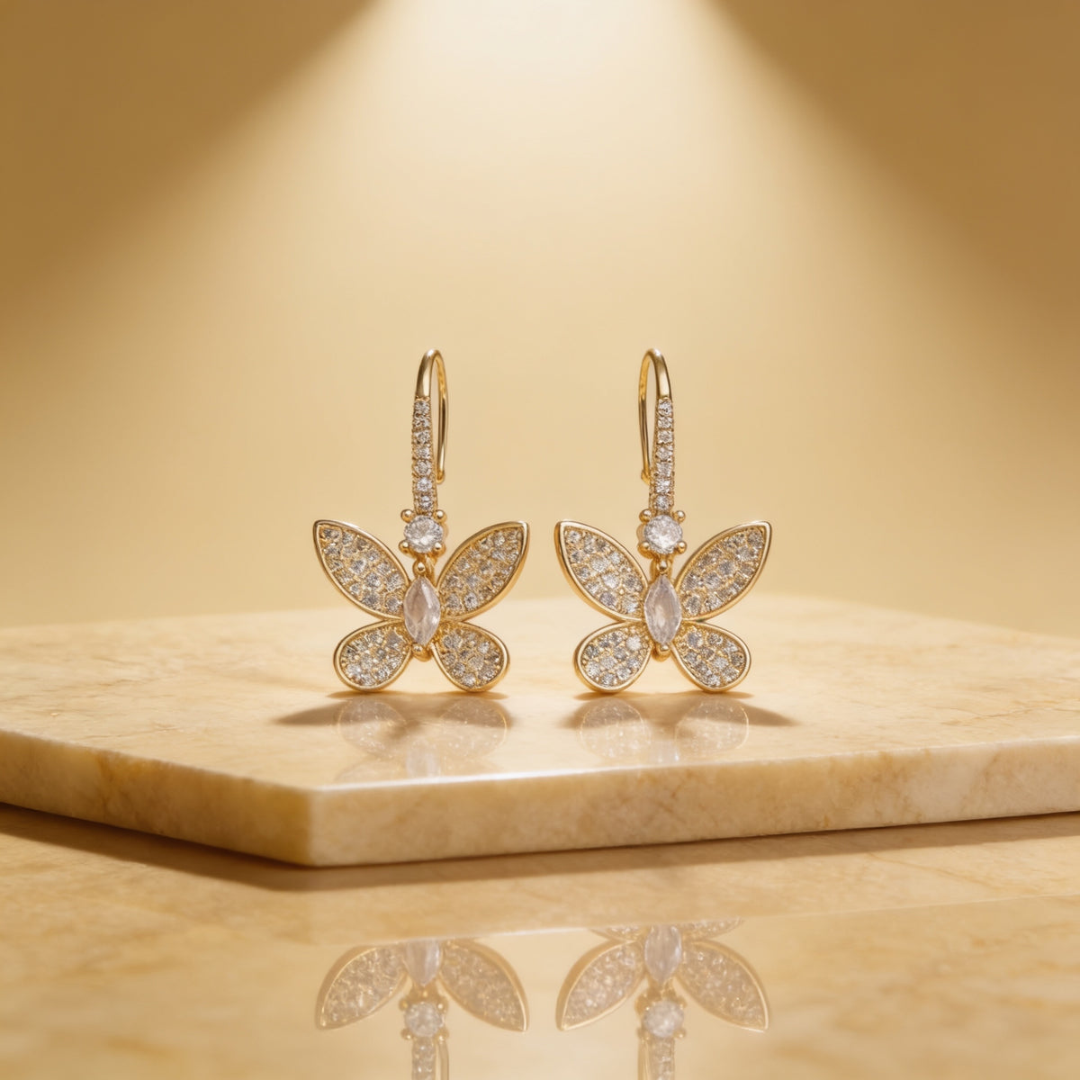 Gold or Silver Mariposa Butterfly Marquise CZ Micro Pave French Hook Earrings