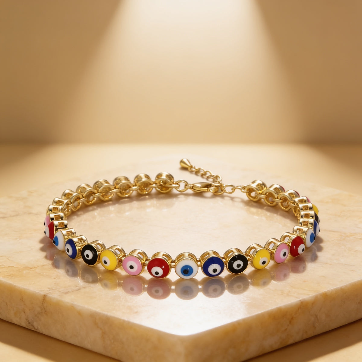 Evil Eye Protection Bracelet Multicolor Evil Eye Bracelet 24K Gold-Filled Amulet Turkish Eye Bracelet Adjustable