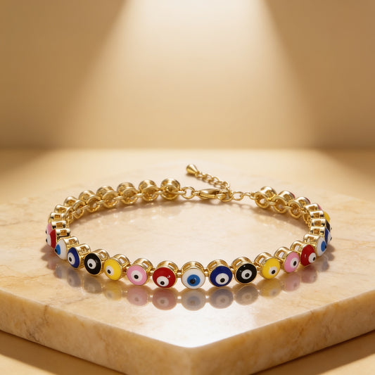 Evil Eye Protection Bracelet Multicolor Evil Eye Bracelet 24K Gold-Filled Amulet Turkish Eye Bracelet Adjustable