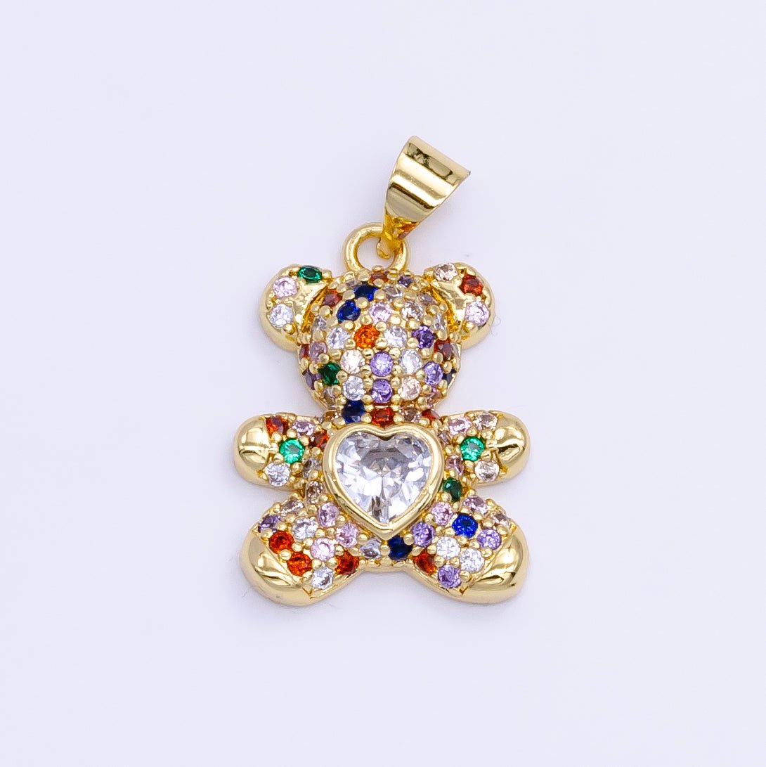 Micro Pave 25mm x 15mm Gold-filled Bear Teddy Bear Pendant
