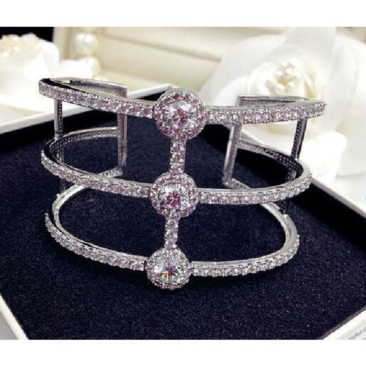 Open Cubic Zirconia Rhodium Bangle Bracelet