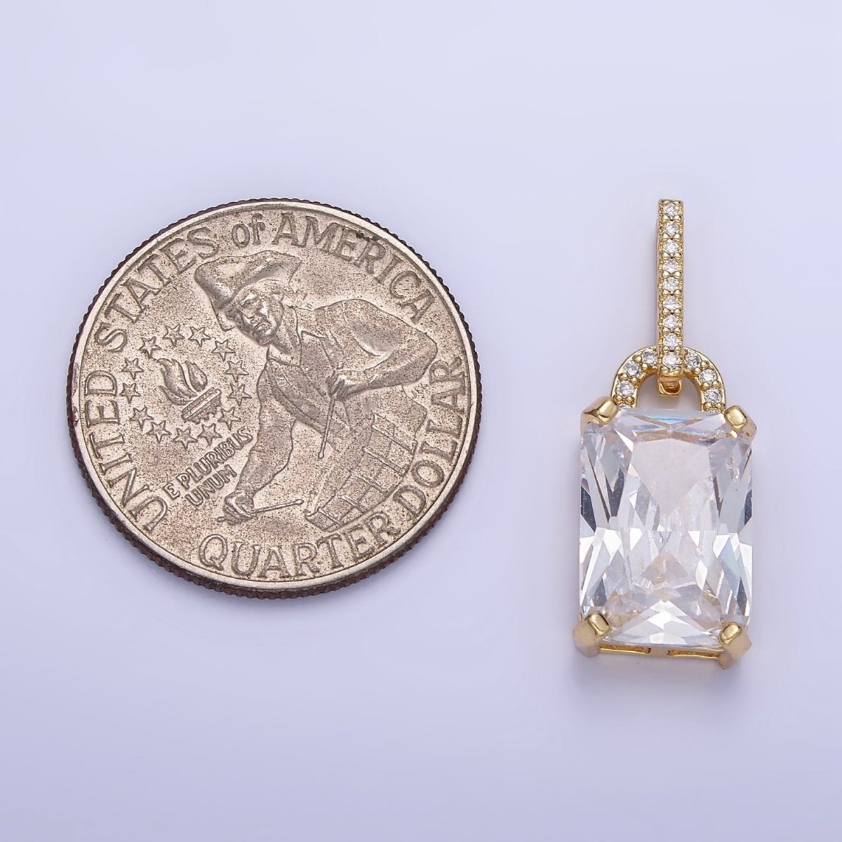 Gold Filled Light Blue Baguette Micro Pave CZ Geometric Bail Pendant