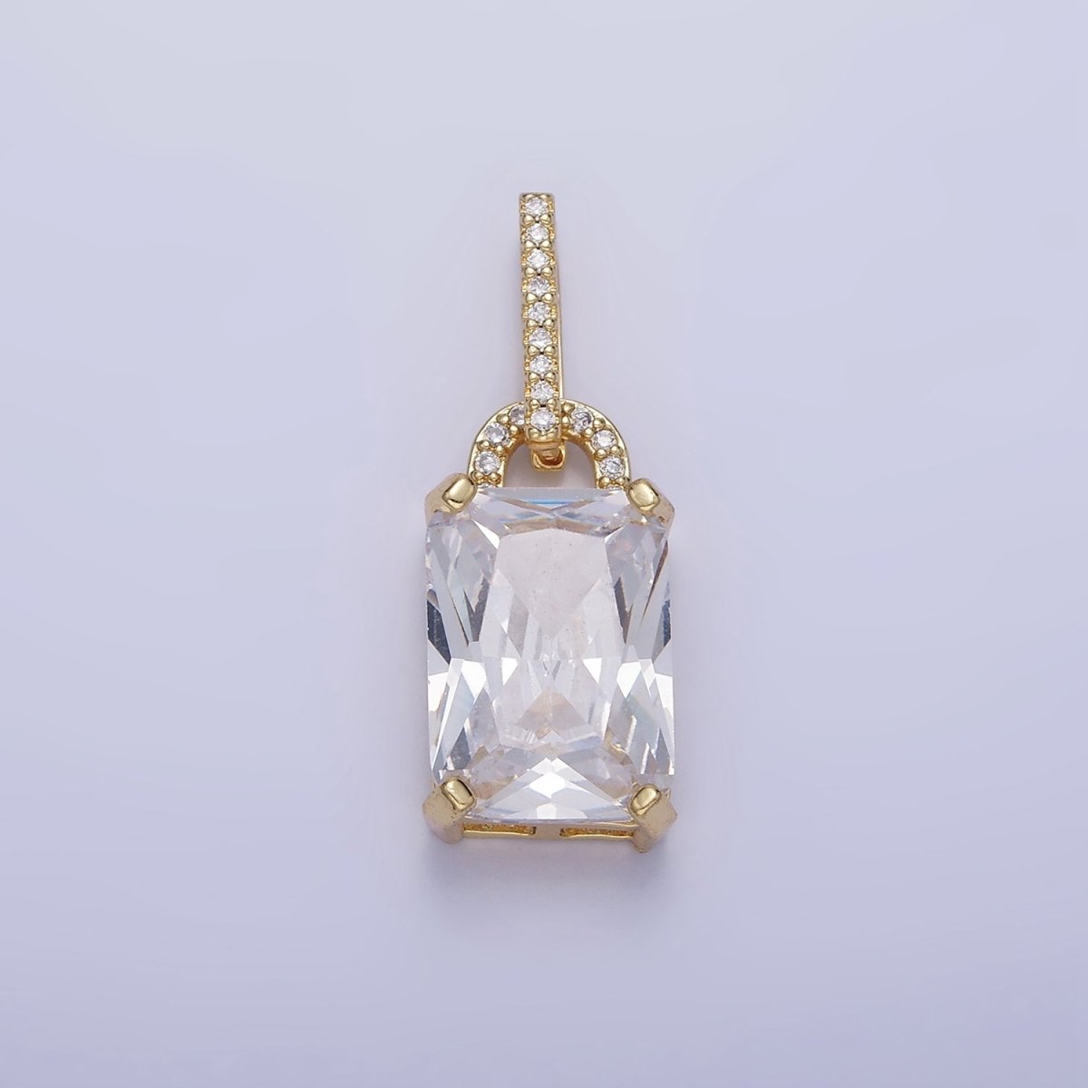 Gold Filled Light Blue Baguette Micro Pave CZ Geometric Bail Pendant