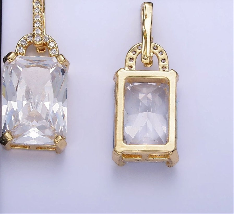 Gold Filled Light Blue Baguette Micro Pave CZ Geometric Bail Pendant